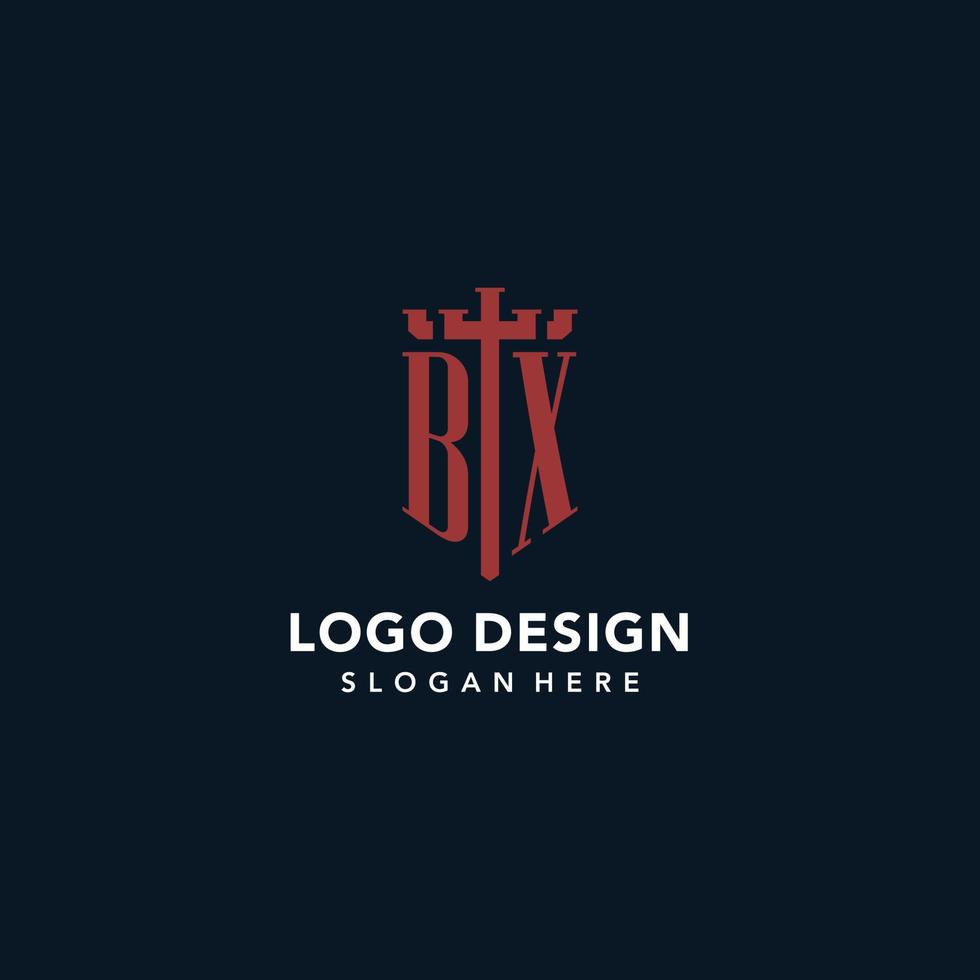 bx eerste monogram logos met zwaard en schild vorm ontwerp vector