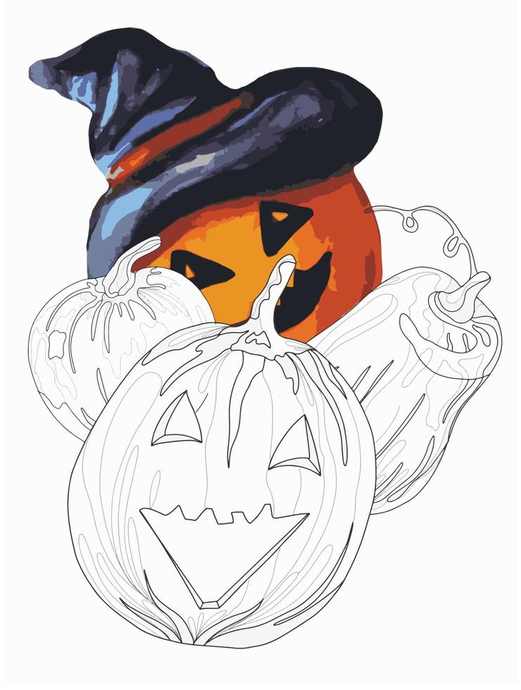 illustratie van pompoen lantaarns voor halloween tekening stijl, kleur boek, kleur bladzijde voor kinderen vector