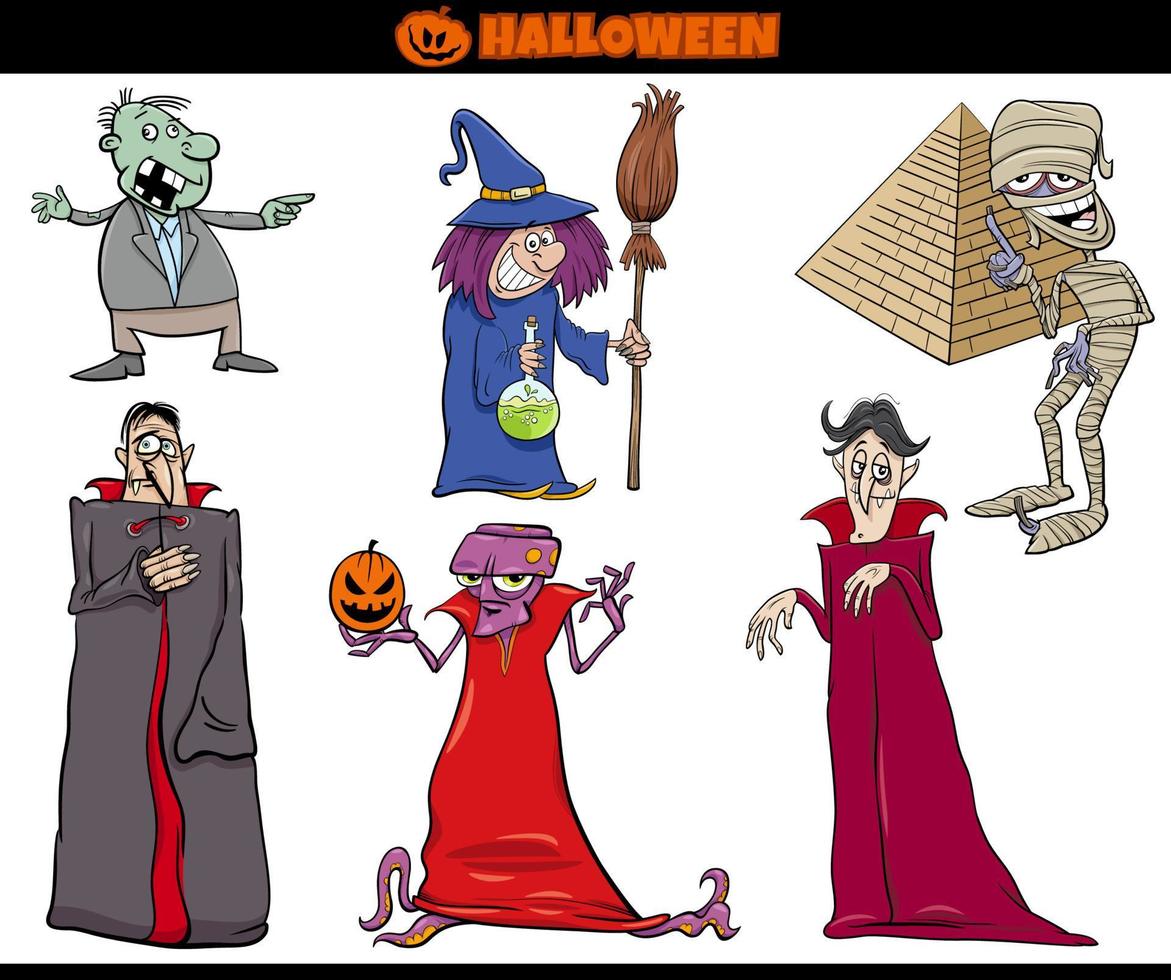 tekenfilm spookachtig halloween vakantie tekens reeks vector