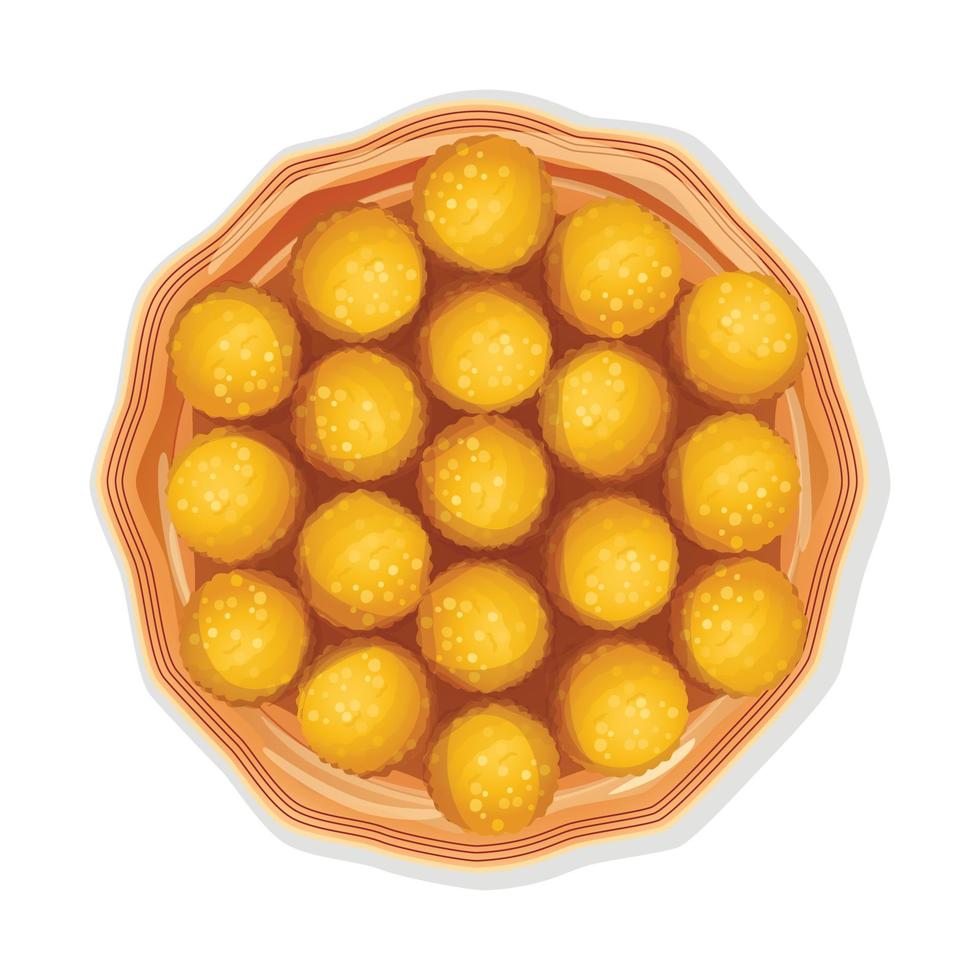 Indisch traditioneel snoepgoed laddoo in bord. vector illustratie.