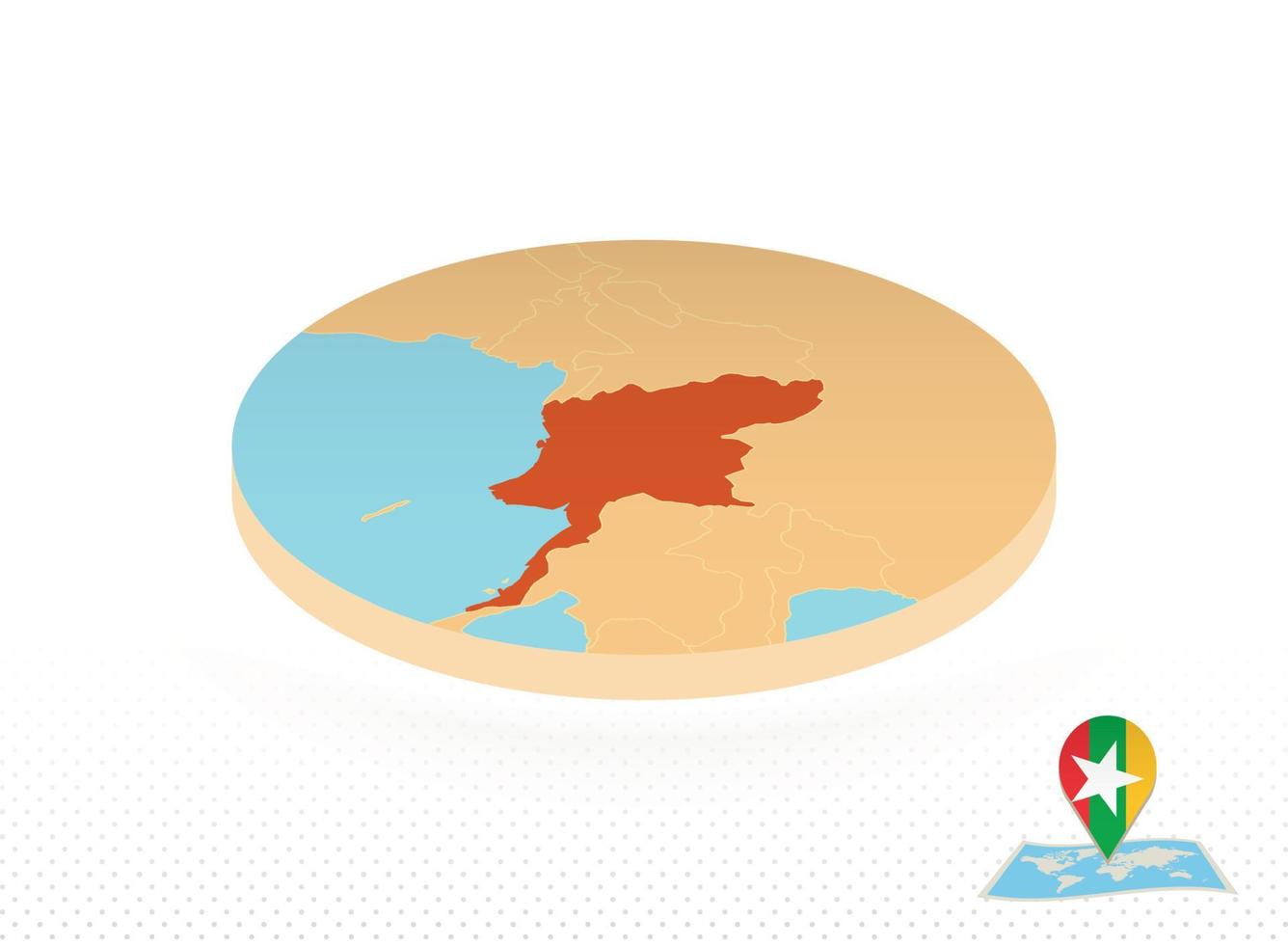 Myanmar kaart ontworpen in isometrische stijl, oranje cirkel kaart. vector