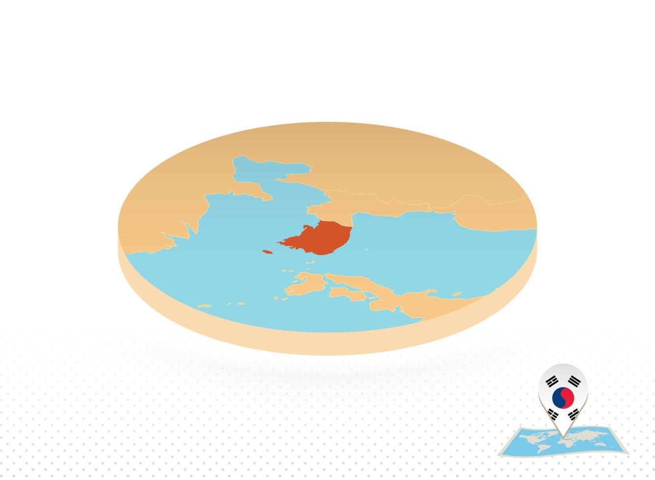 zuiden Korea kaart ontworpen in isometrische stijl, oranje cirkel kaart. vector