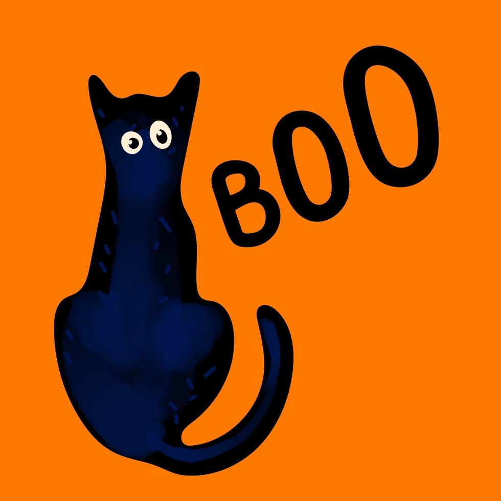 boe halloween illustratie met zwart kat Aan oranje achtergrond vector