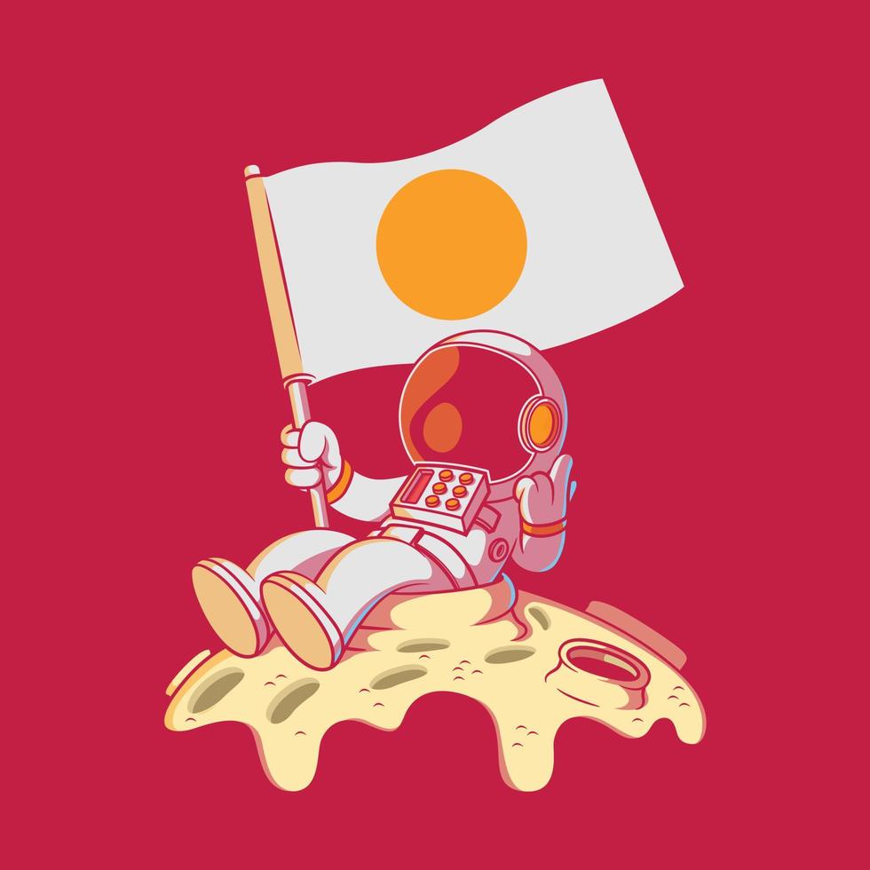 schattig astronaut Holding een vlag vector illustratie. Ontdek, merk, technologie ontwerp concept.