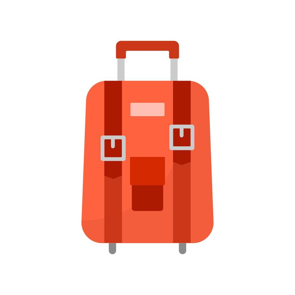 rood op wielen reizen zak met bagage Aan wit achtergrond. koffer voor reis reis in vlak stijl. vector illustratie