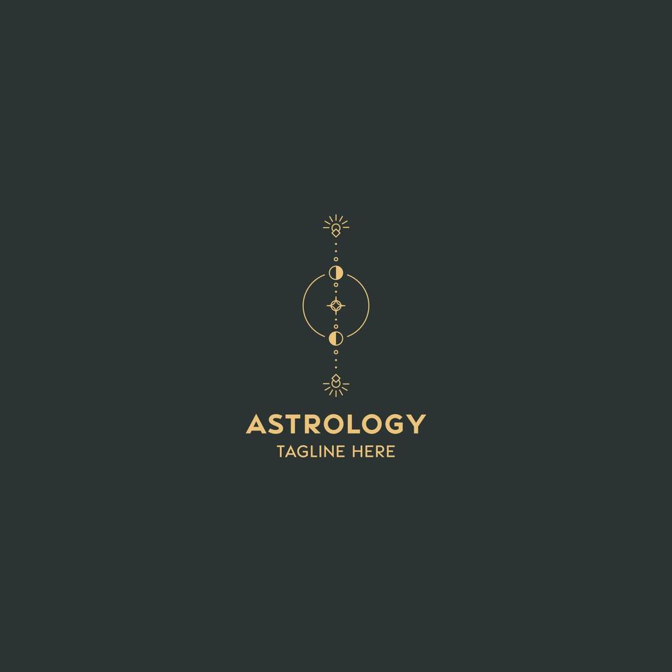 astrologie logo ontwerp sjabloon. meetkundig logo ontwerp met hemel- lijn kunst. vector illustratie.