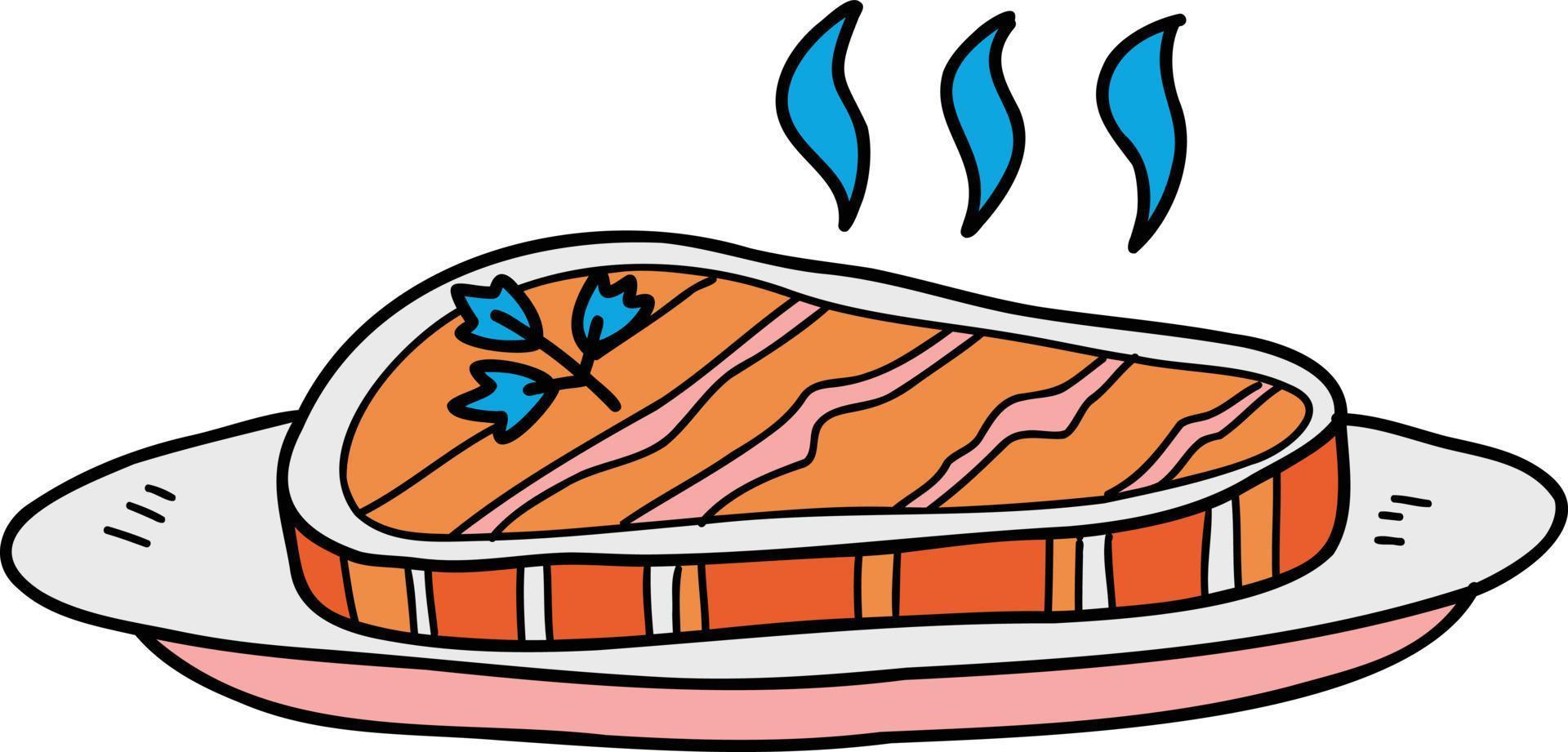 hand- getrokken heerlijk rundvlees steak Aan een bord illustratie vector
