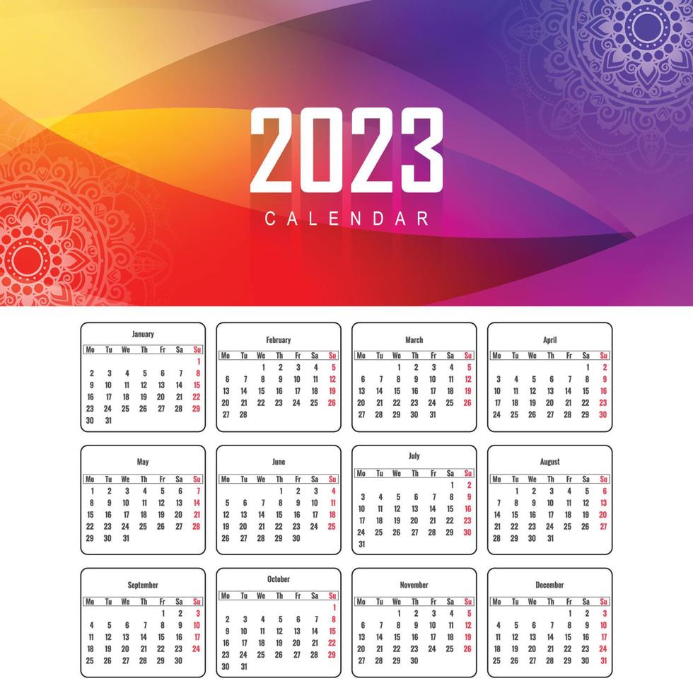 2023 nieuw jaar kalender sjabloon in bedrijf stijl Golf ontwerp vector