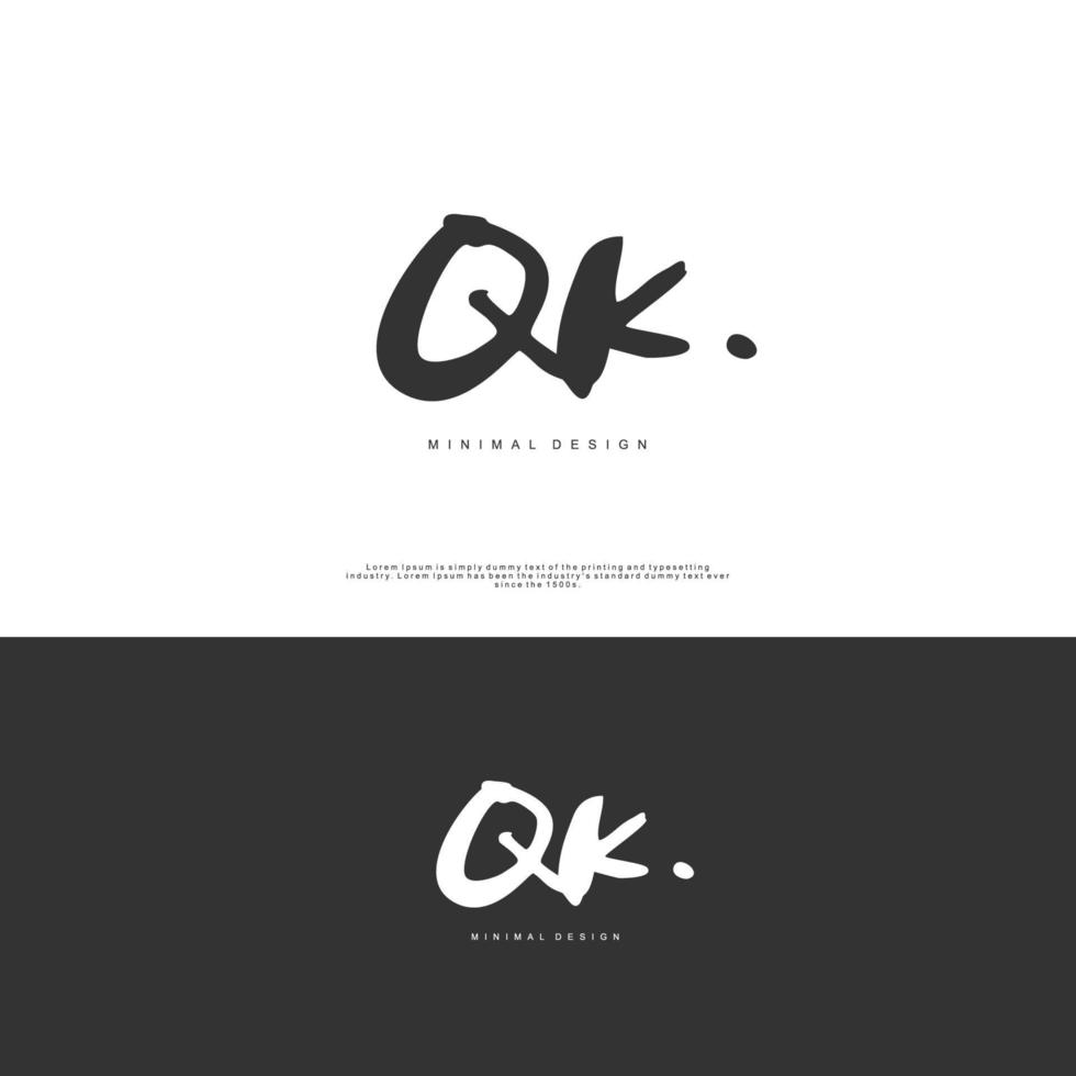 qk eerste handschrift of handgeschreven logo voor identiteit. logo met handtekening en hand- getrokken stijl. vector