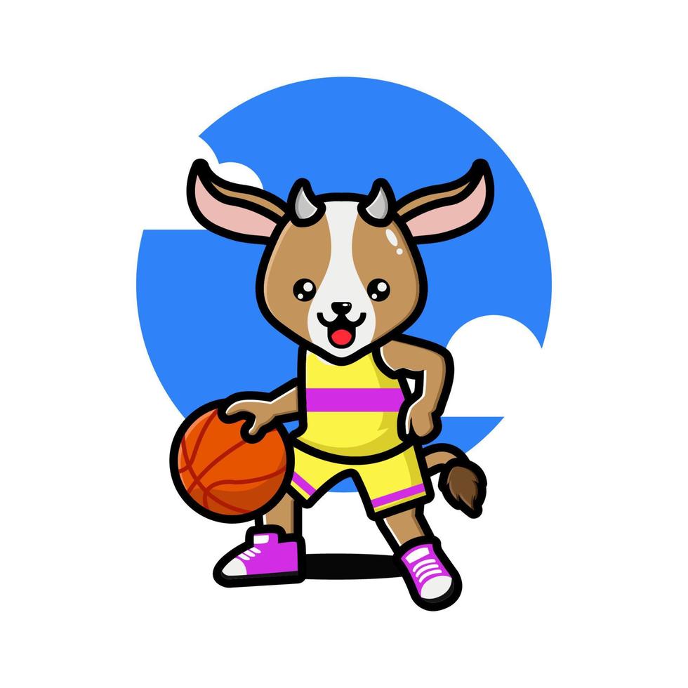 gelukkig schattig geit spelen basketbal vector