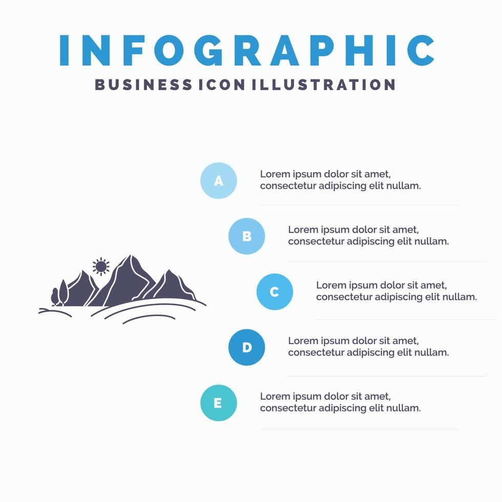 heuvel. landschap. natuur. berg. zon infographics sjabloon voor website en presentatie. glyph grijs icoon met blauw infographic stijl vector illustratie.