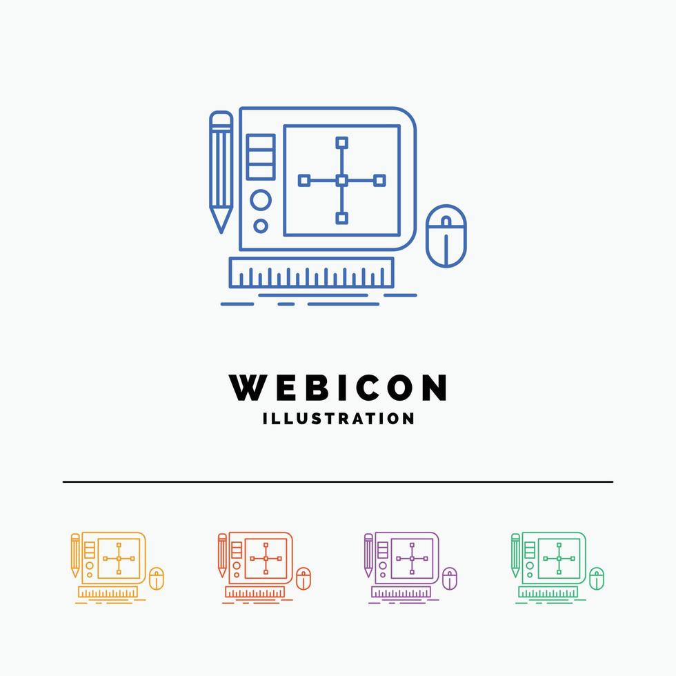 ontwerp. grafisch. hulpmiddel. software. web ontwerpen 5 kleur lijn web icoon sjabloon geïsoleerd Aan wit. vector illustratie