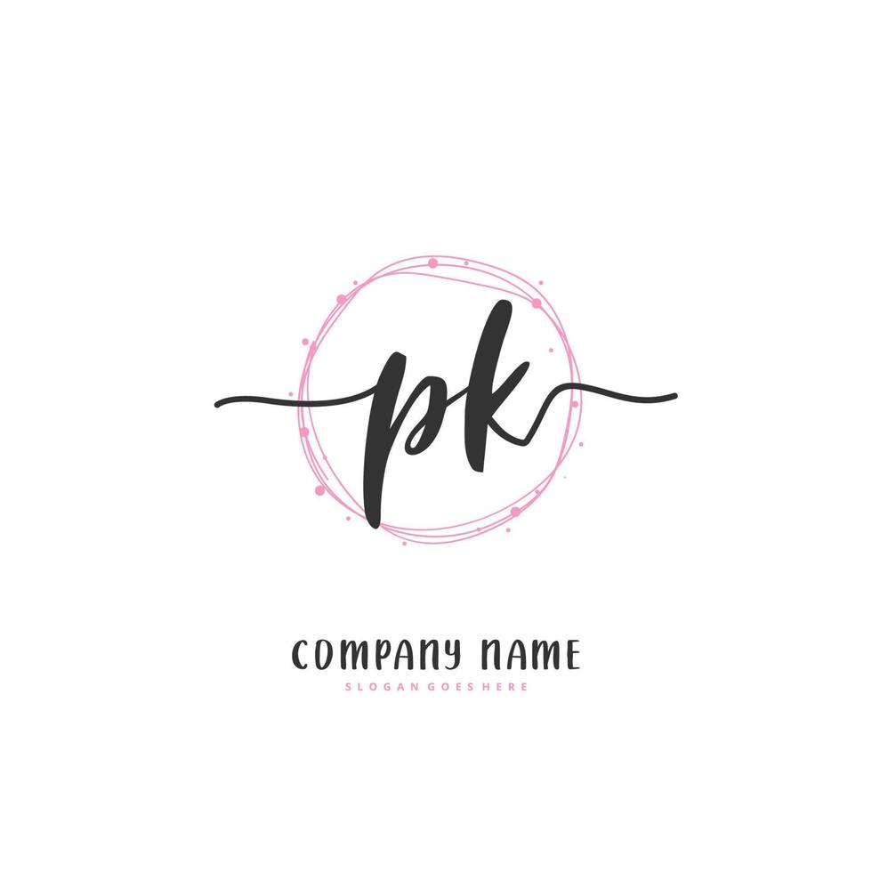 pk eerste handschrift en handtekening logo ontwerp met cirkel. mooi ontwerp handgeschreven logo voor mode, team, bruiloft, luxe logo. vector