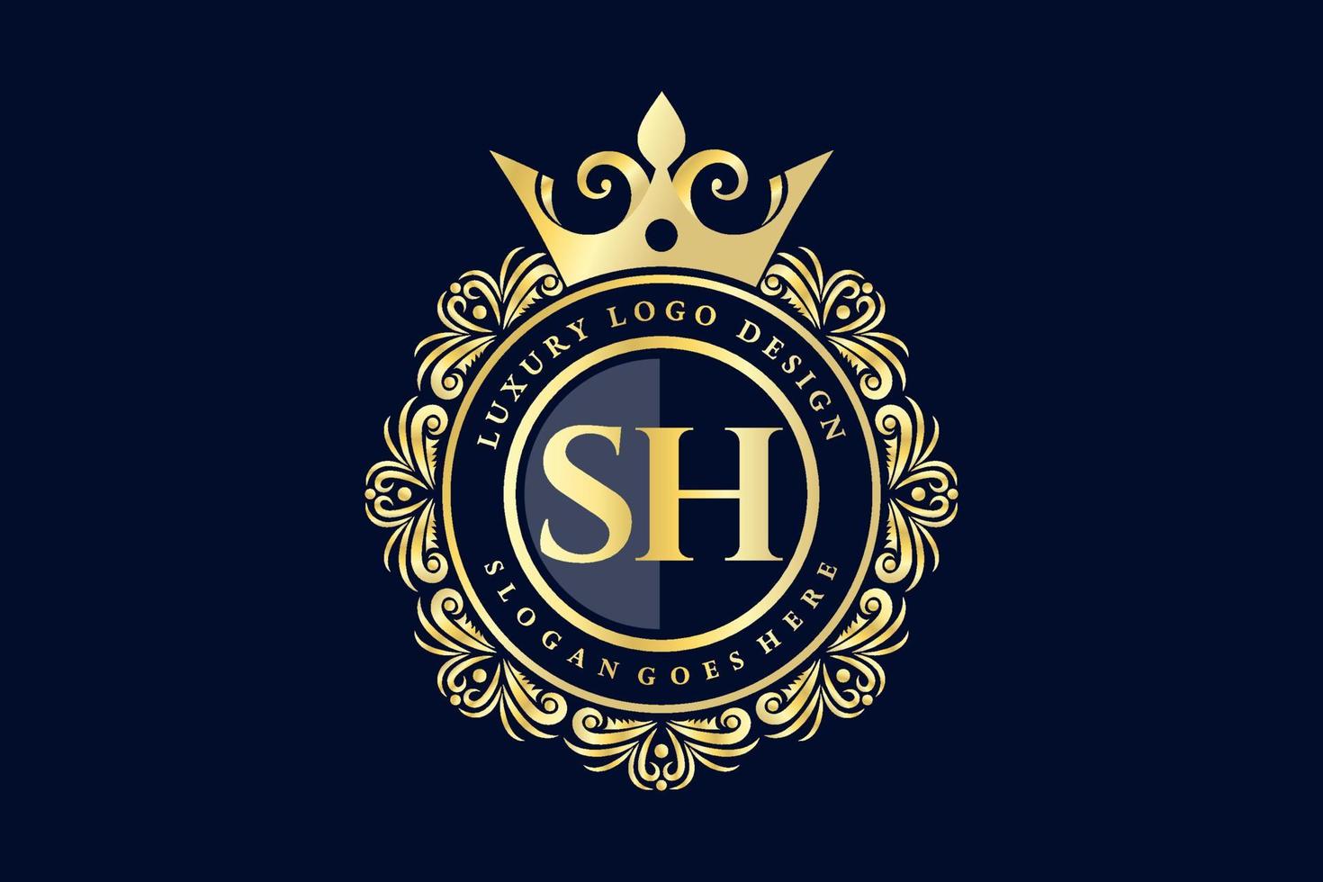 sh eerste brief goud kalligrafische vrouwelijk bloemen hand- getrokken heraldisch monogram antiek wijnoogst stijl luxe logo ontwerp premie vector