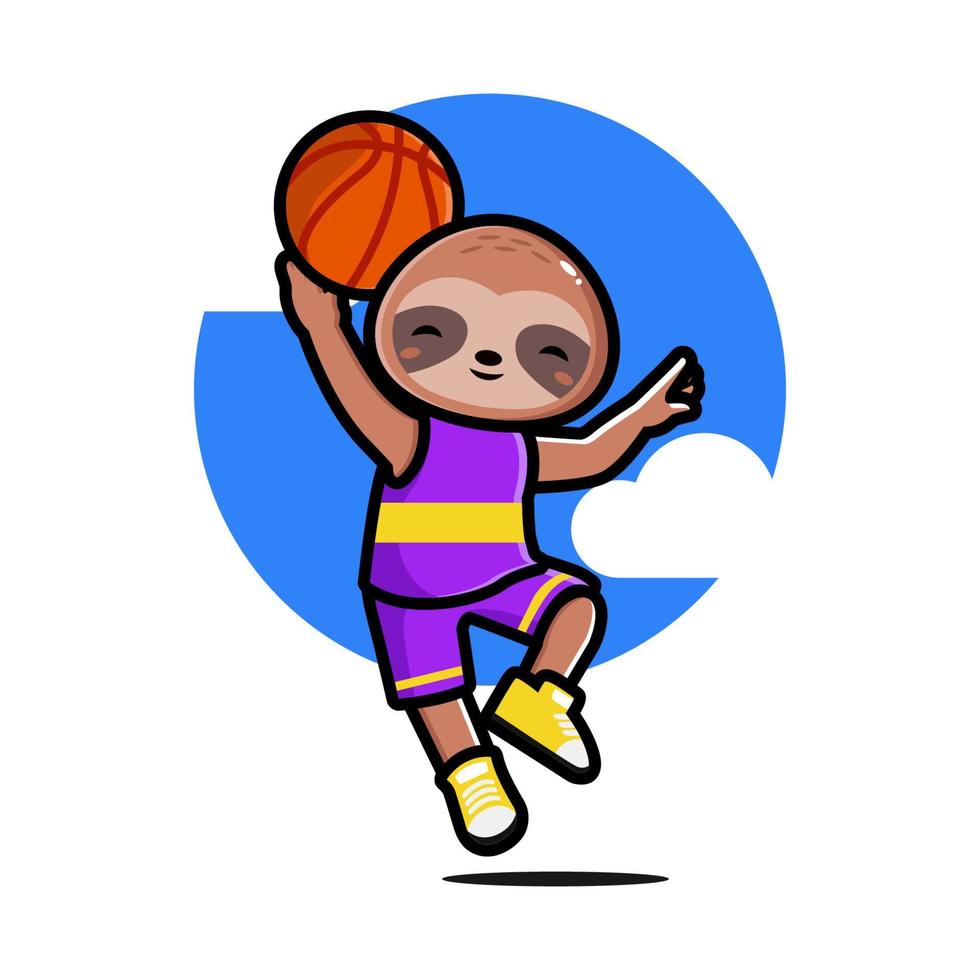 gelukkig schattig luiaard spelen basketbal vector