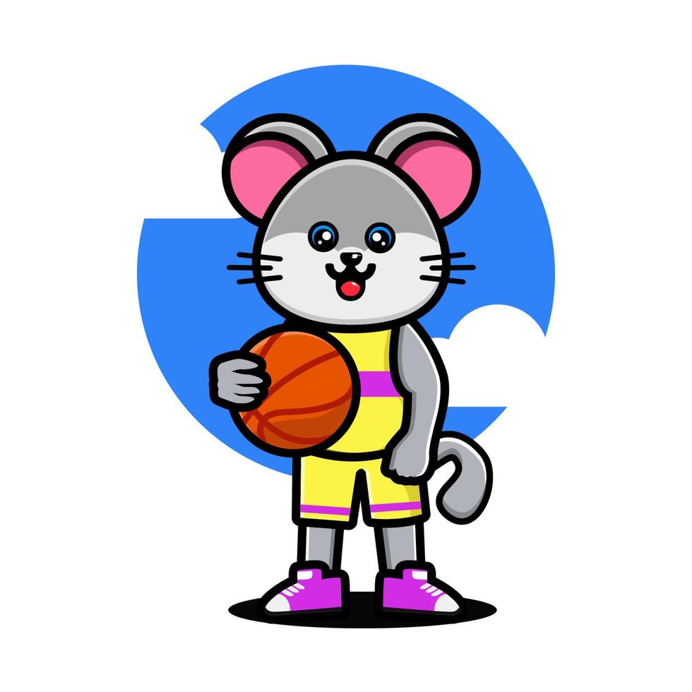 gelukkig schattig muis spelen basketbal vector