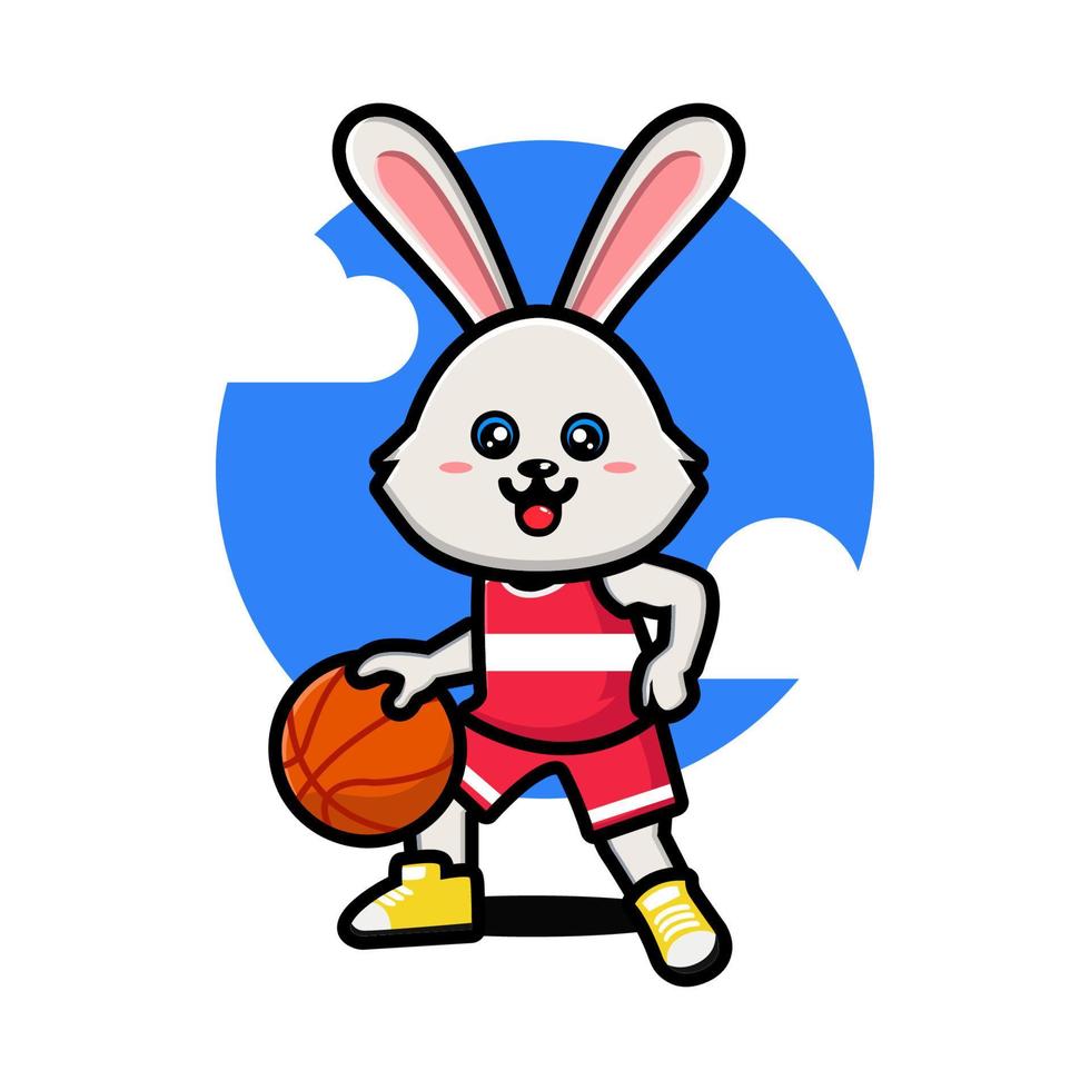 gelukkig konijn spelen basketbal vector