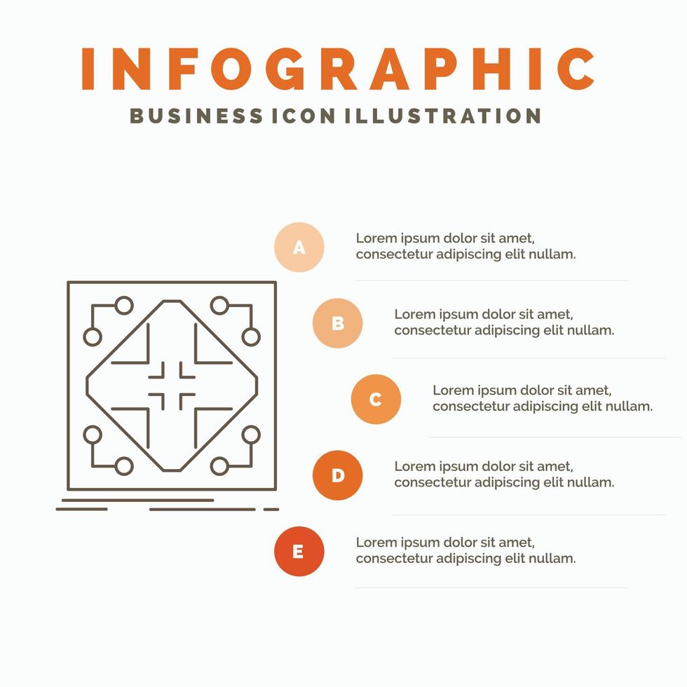 gegevens. infrastructuur. netwerk. Matrix. rooster infographics sjabloon voor website en presentatie. lijn grijs icoon met oranje infographic stijl vector illustratie