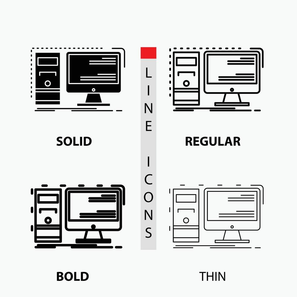 computer. bureaublad. hardware. werkstation. systeem icoon in dun. normaal. stoutmoedig lijn en glyph stijl. vector illustratie