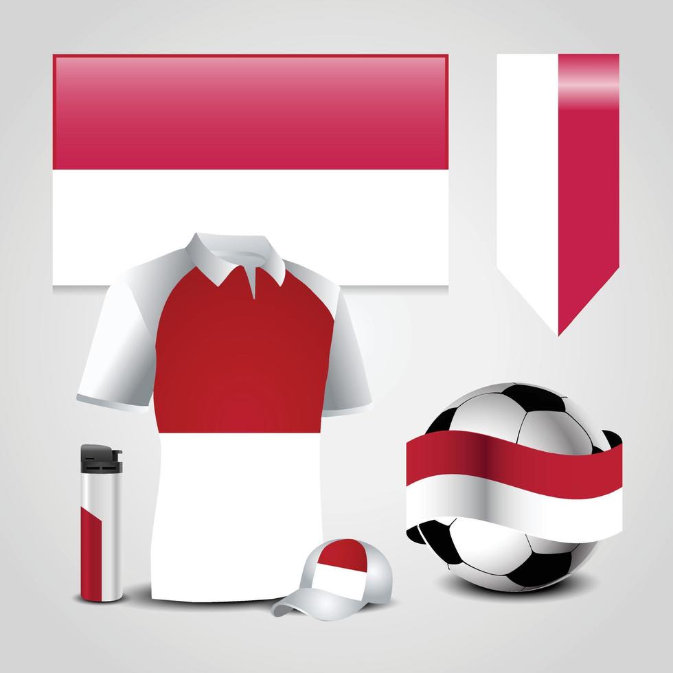 Indonesië land vlag plaats Aan t-shirt, aansteker, voetbal bal, Amerikaans voetbal en sport- hoed vector