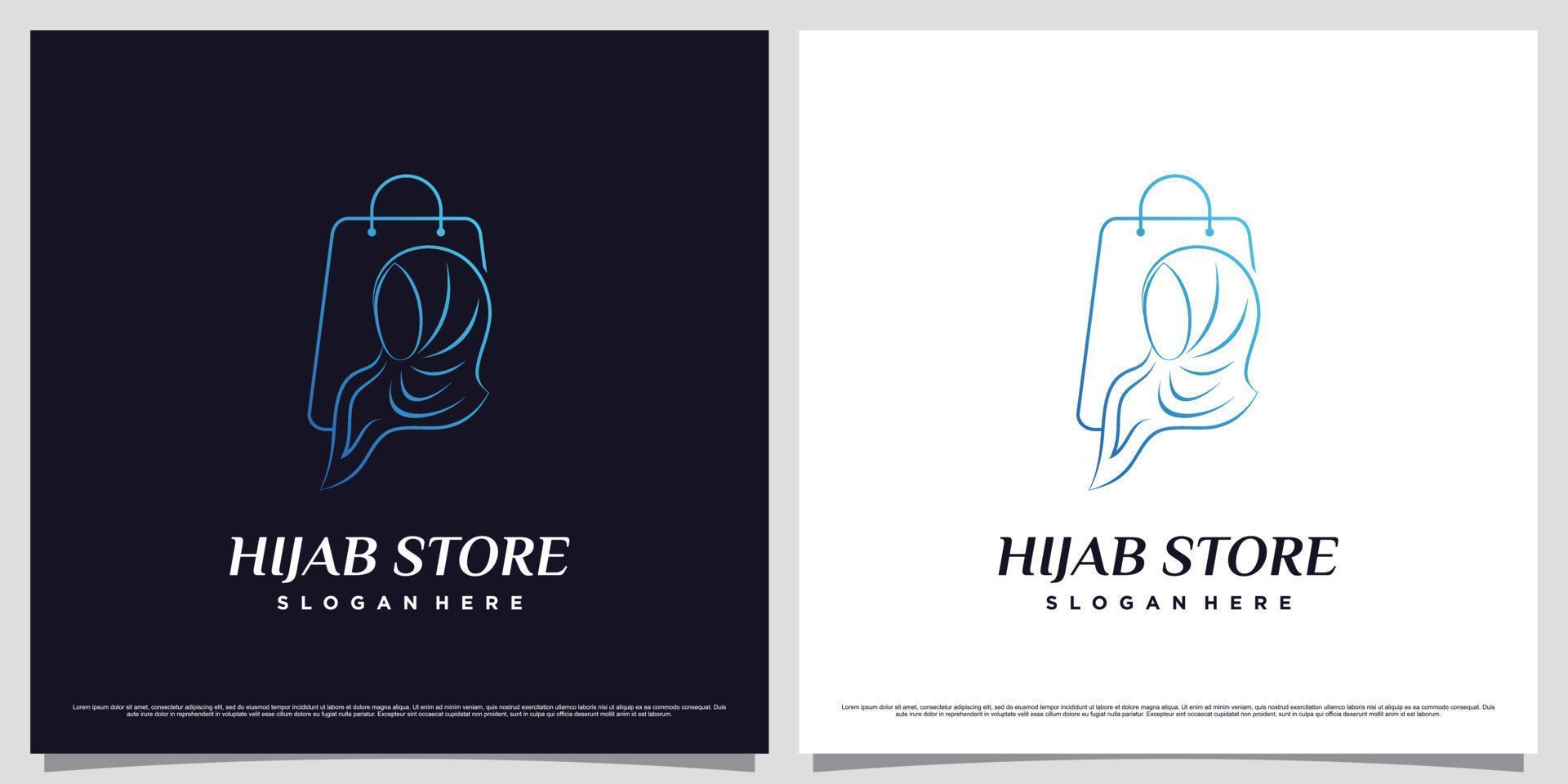 hijab op te slaan logo ontwerp sjabloon met zak icoon en lijn stijl concept vector