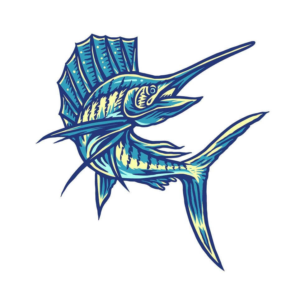 zeilvis visvangst illustratie gebruik makend van een hand- tekening stijl vervolgd met digitaal kleuren, deze is een combinatie van hand- tekening stijl en digitaal kleur vector