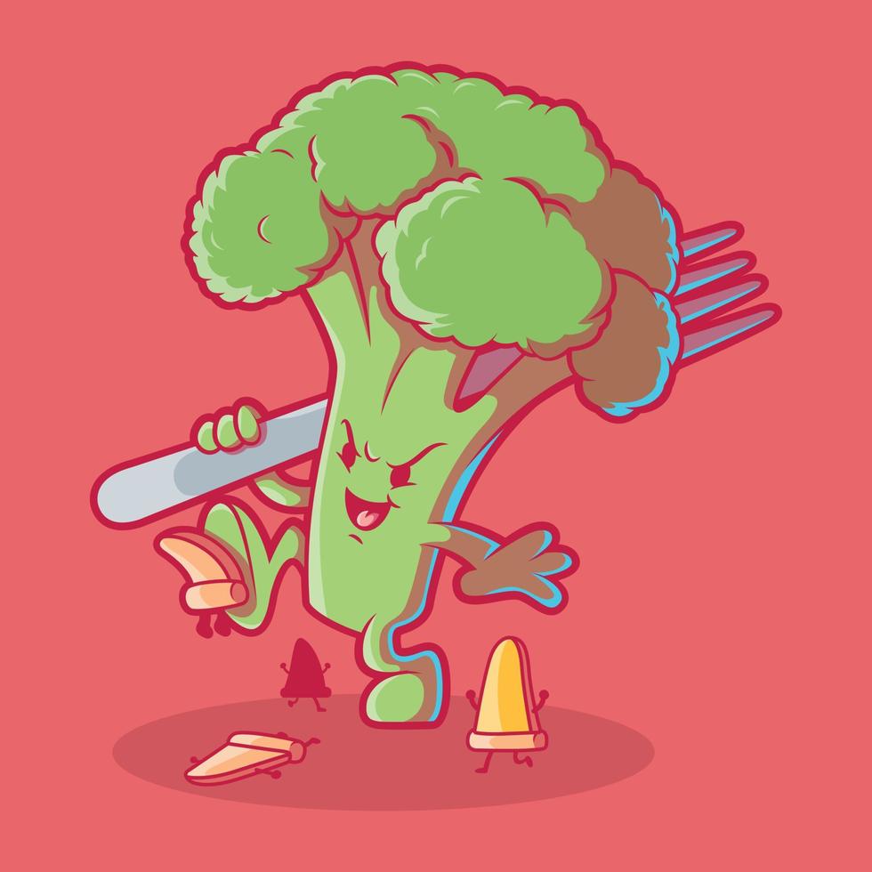 schattig broccoli verpletterend pizza plakjes vector illustratie. voedsel, groente, grappig ontwerp concept.