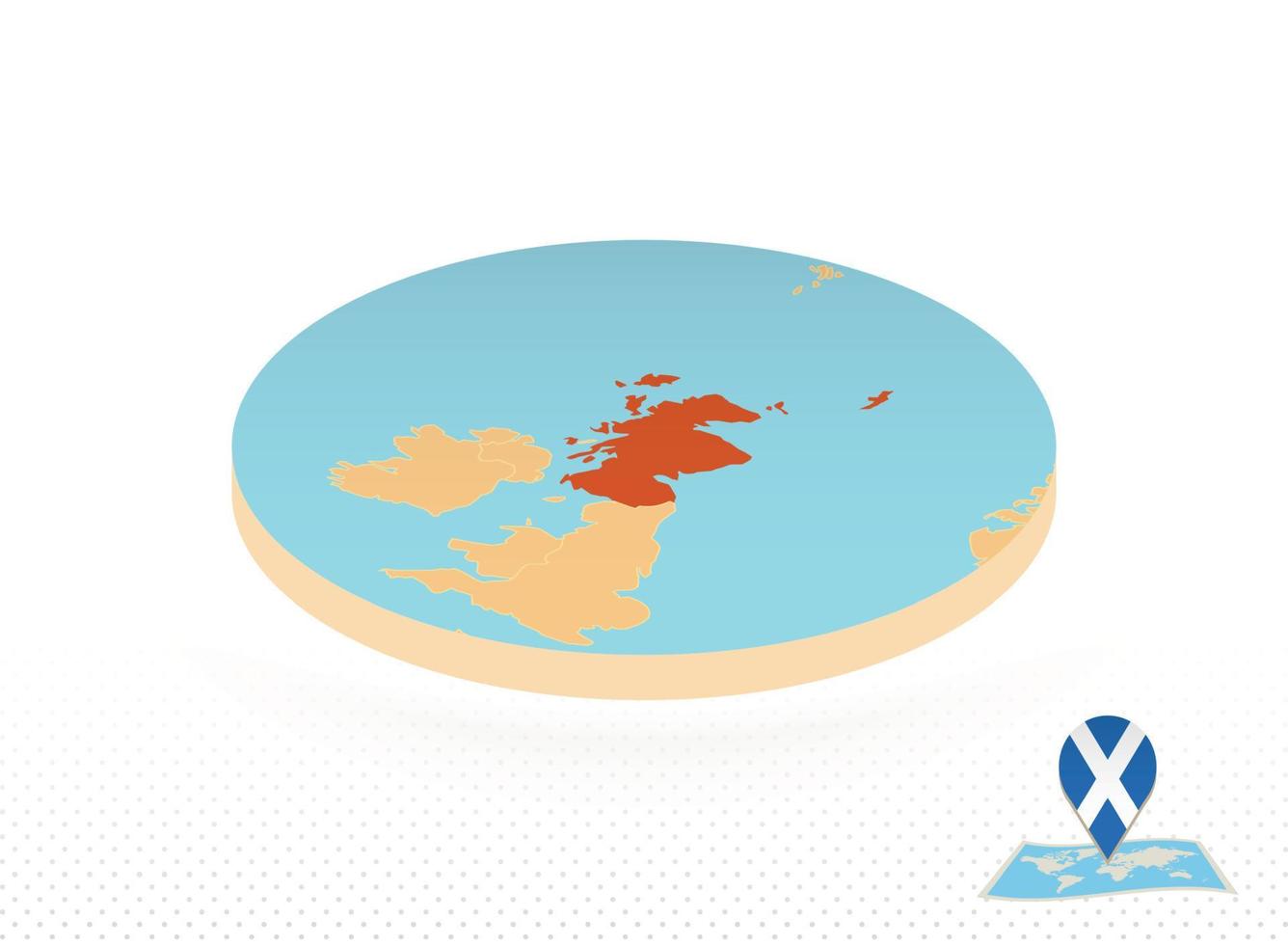 Schotland kaart ontworpen in isometrische stijl, oranje cirkel kaart. vector