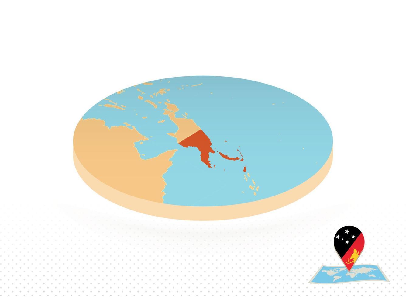 Papoea nieuw Guinea kaart ontworpen in isometrische stijl, oranje cirkel kaart. vector