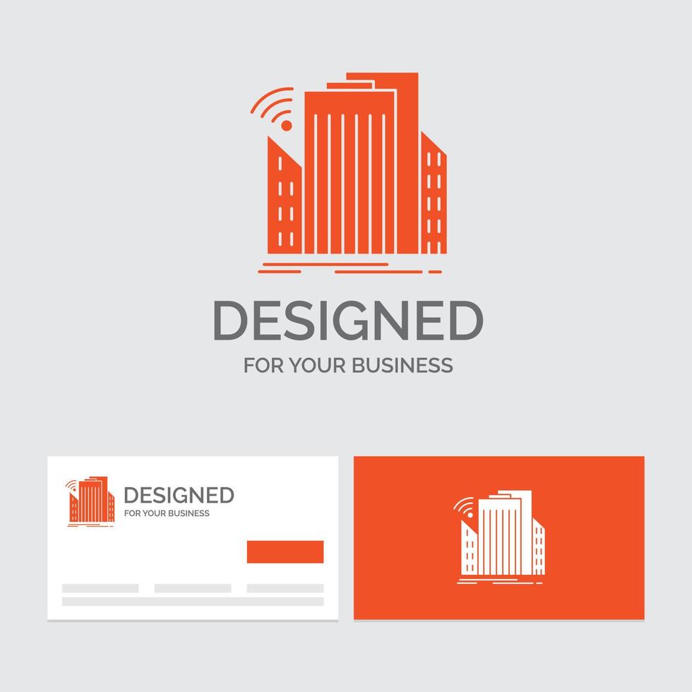 bedrijf logo sjabloon voor gebouwen. stad. sensor. slim. stedelijk. oranje bezoekende kaarten met merk logo sjabloon. vector