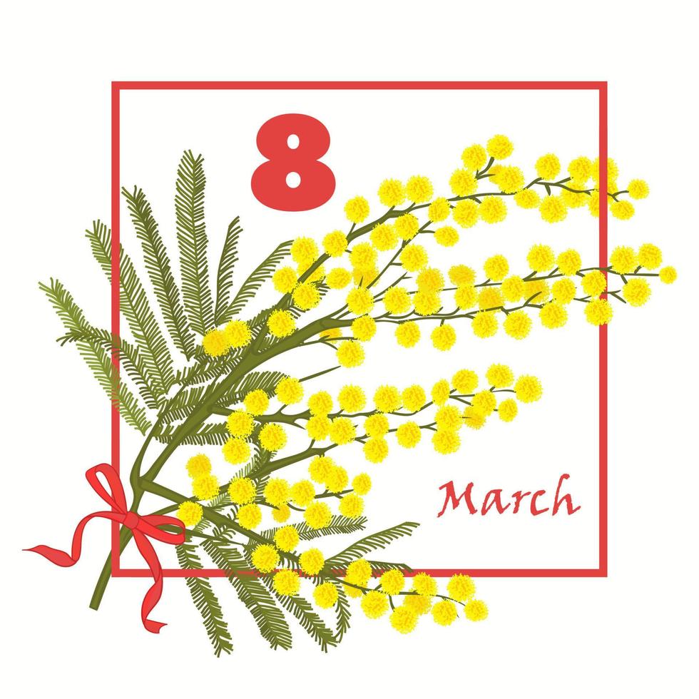 bloemen groet kaart. 8 maart Internationale Dames dag. mimosa bloem vakantie achtergrond vector