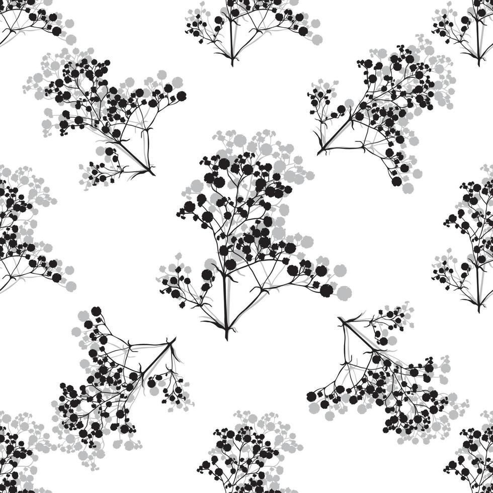 naadloos achtergrond met takken van mooi hand getekend silhouet gypsophila vector