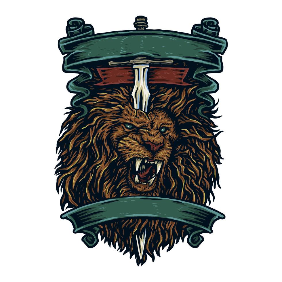 leeuw zwaard en banier, vector illustratie