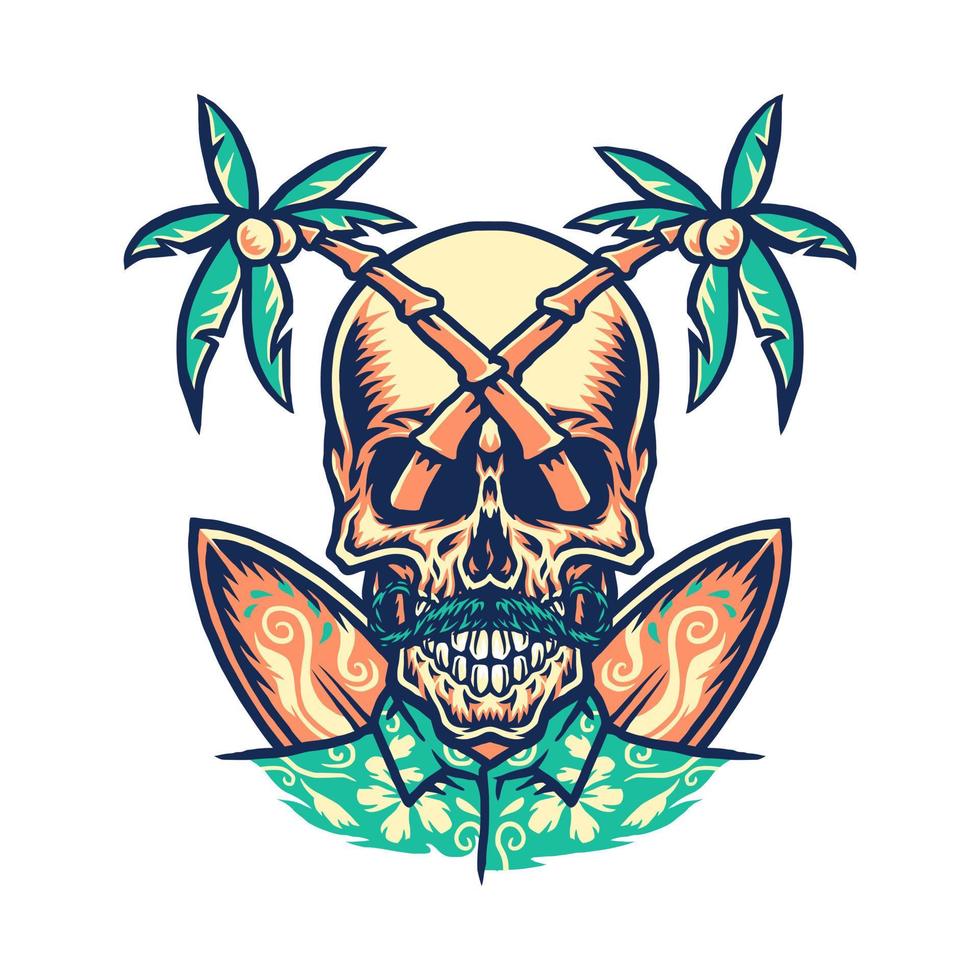schedel zomer strand t-shirt grafisch ontwerp, hand- getrokken lijn met digitaal kleur, vector illustratie