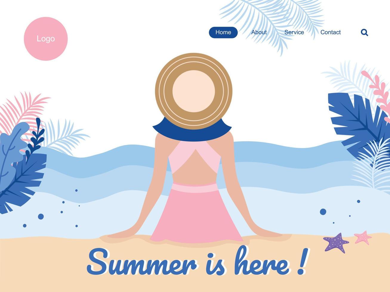 zomer is hier. vlak ontwerp web bladzijde sjabloon van zomer vakantie, reizen bestemming, natuur, toerisme. vector