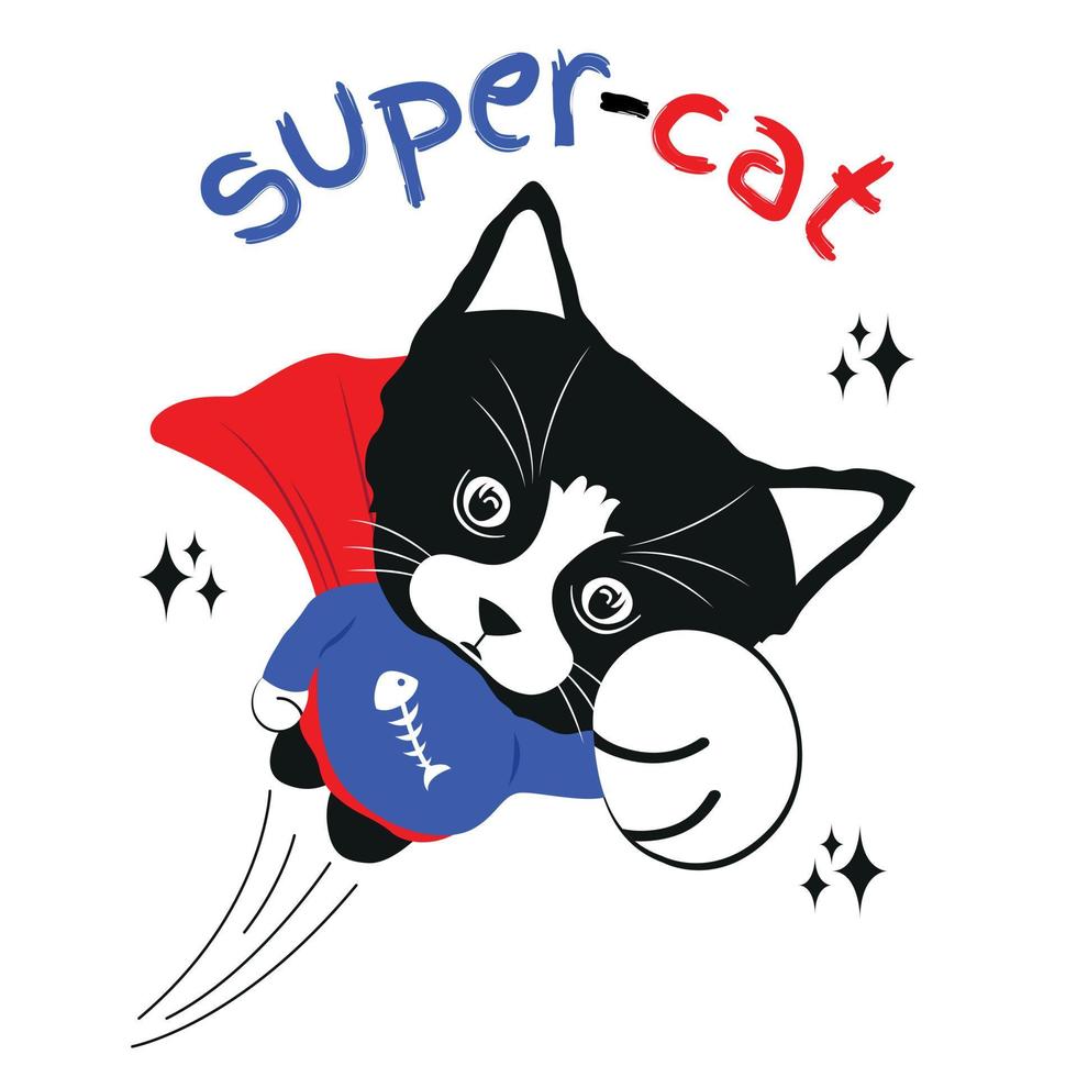 super held kat afdrukken. mode kinderen illustratie voor t-shirt, kinderen kleding, uitnodiging ontwerp. vector