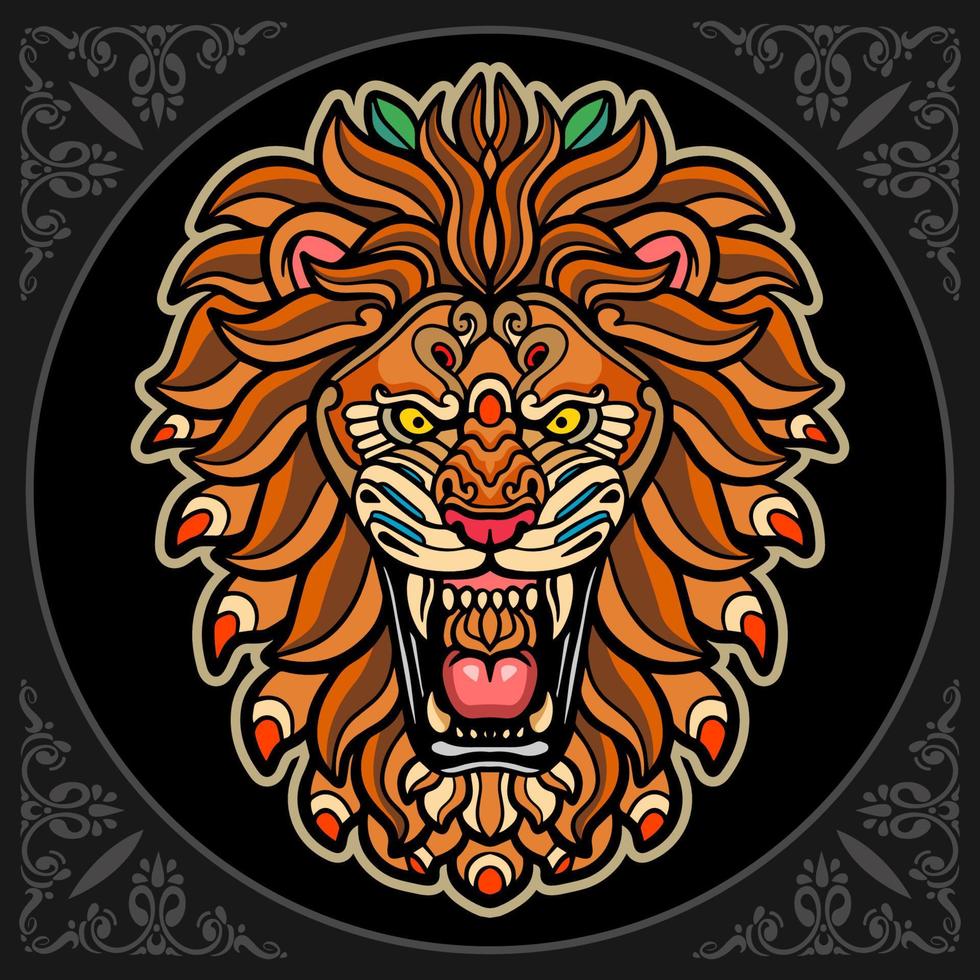 kleurrijk leeuw hoofd mandala kunsten geïsoleerd Aan zwart achtergrond vector