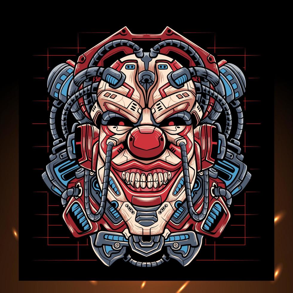 clown hoofd mecha mascotte. esport logo ontwerp vector