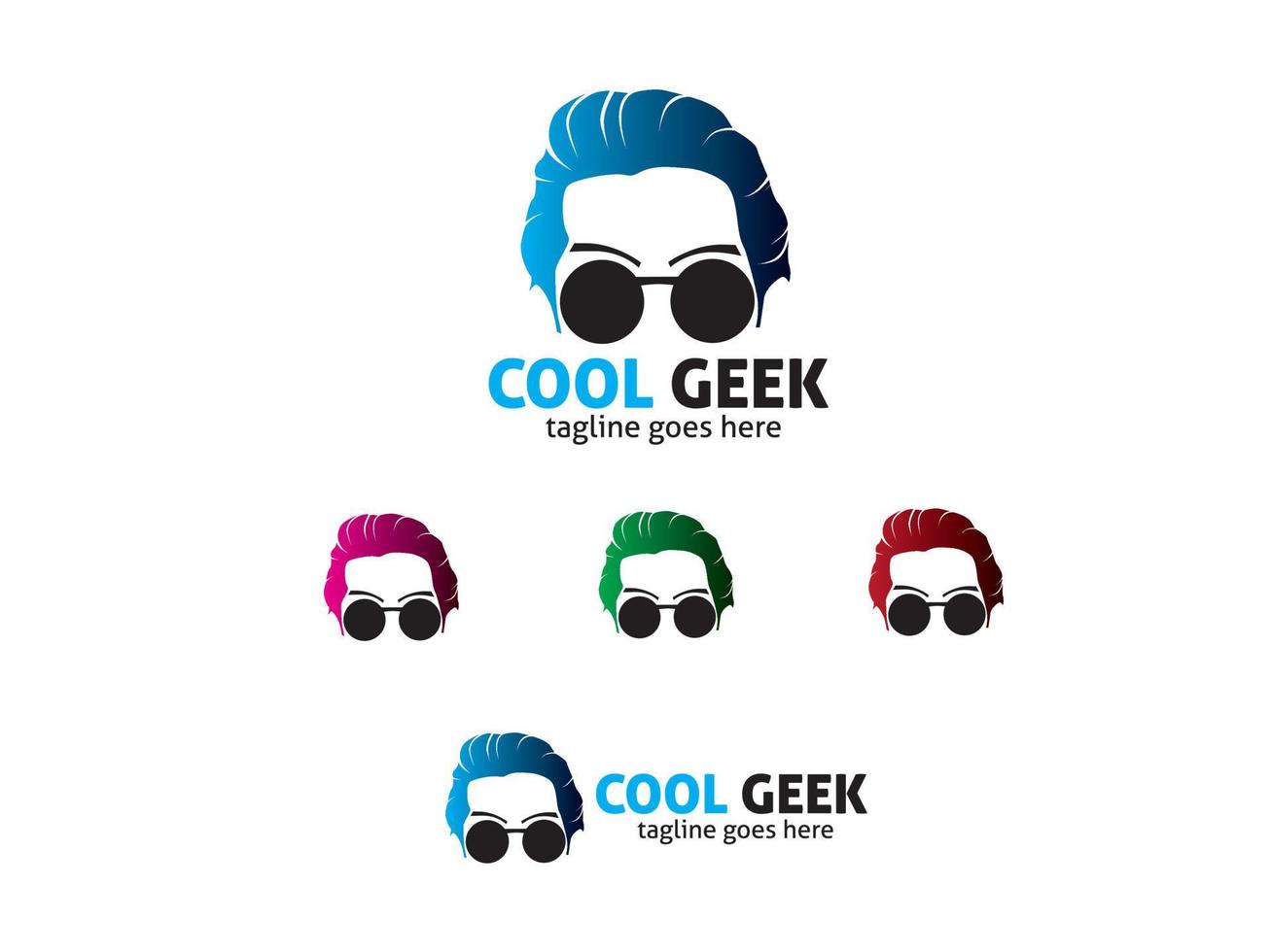 koel geek hoofd bril karakter logo vector