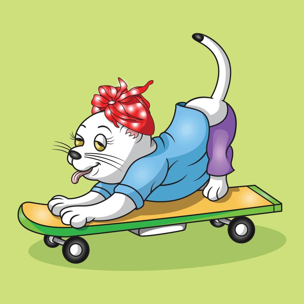 een vrouw kat rijden een skateboard vector