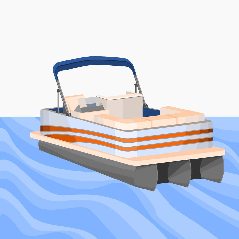 bewerkbare leeg semi top drie kwartier schuin voorkant visie gedetailleerd Amerikaans ponton boot Aan een golvend meer vector illustratie voor vervoer of recreatie verwant ontwerp