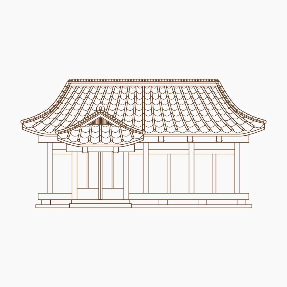 bewerkbare schets stijl traditioneel Japans huis vector illustratie voor toerisme reizen en cultuur of geschiedenis onderwijs