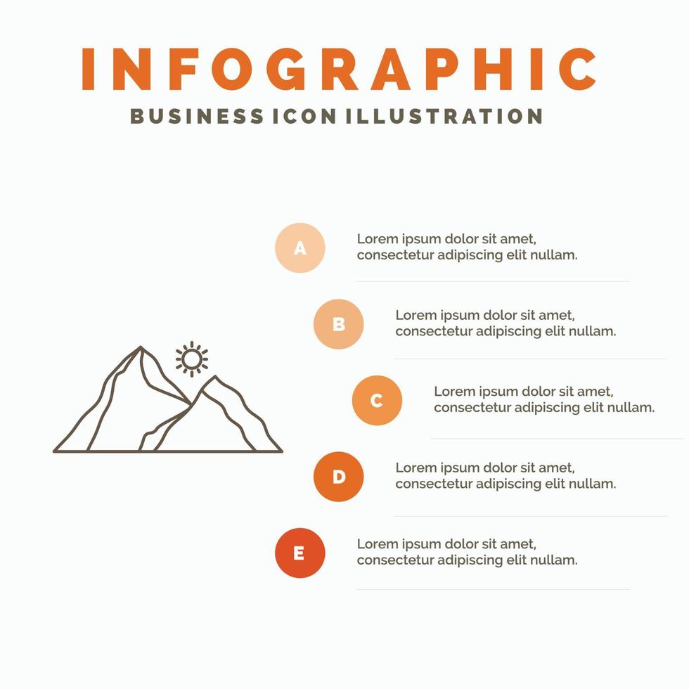 heuvel. landschap. natuur. berg. tafereel infographics sjabloon voor website en presentatie. lijn grijs icoon met oranje infographic stijl vector illustratie