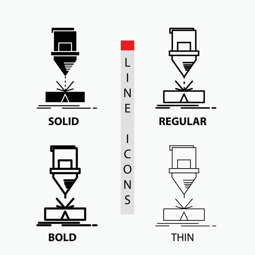 snijden. engineering. fabricage. laser. staal icoon in dun. normaal. stoutmoedig lijn en glyph stijl. vector illustratie