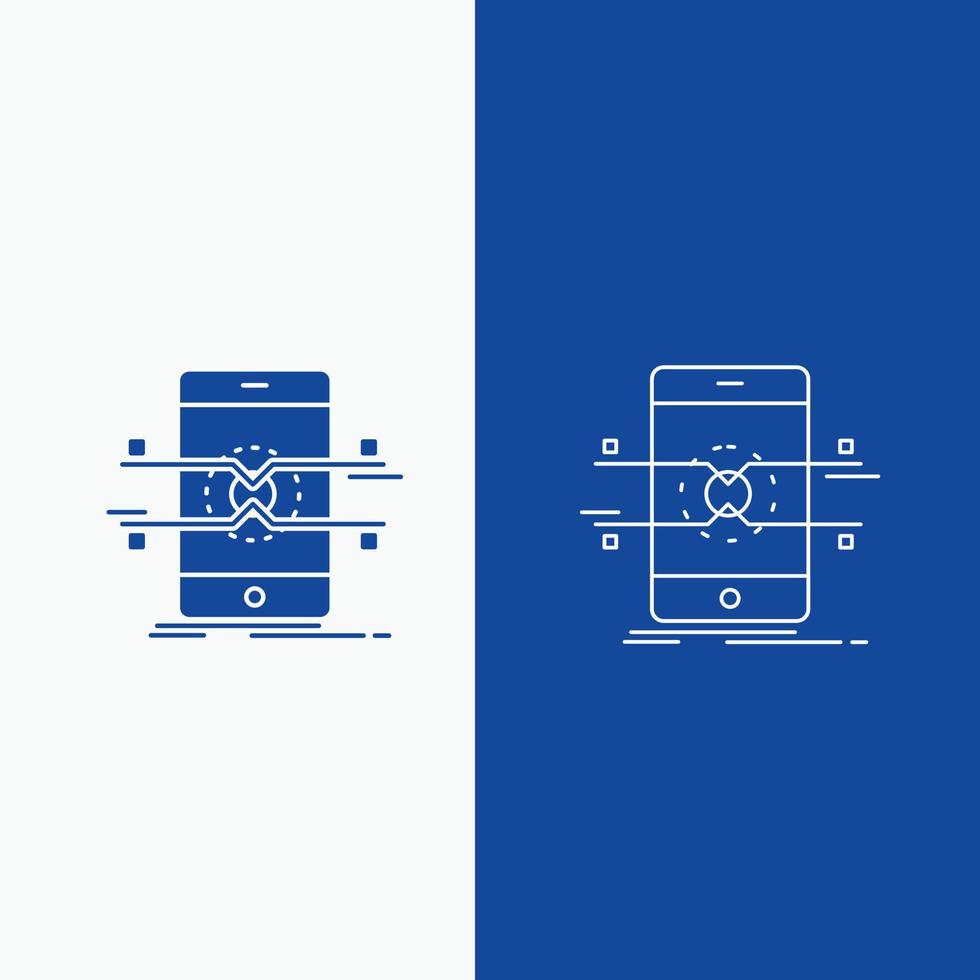 api. koppel. mobiel. telefoon. smartphone lijn en glyph web knop in blauw kleur verticaal banier voor ui en ux. website of mobiel toepassing vector