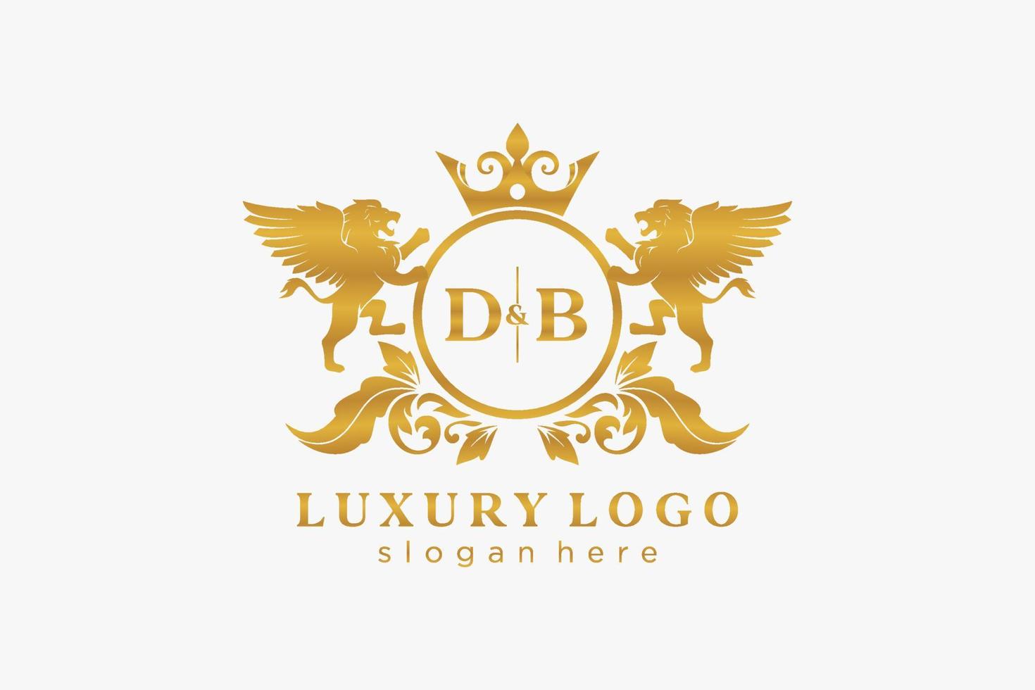 eerste db brief leeuw Koninklijk luxe logo sjabloon in vector kunst voor restaurant, royalty, boetiek, cafe, hotel, heraldisch, sieraden, mode en andere vector illustratie.