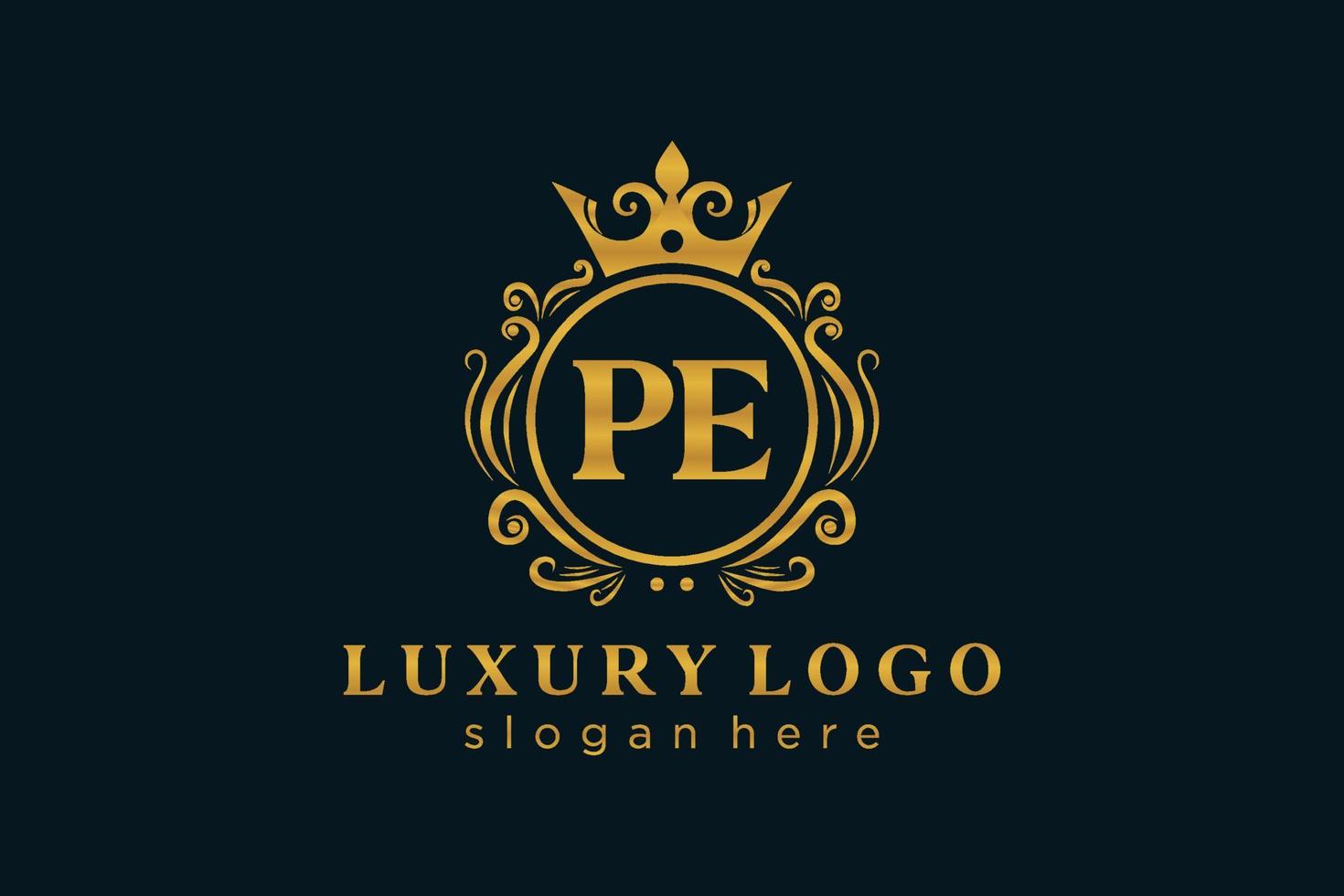 eerste pe brief Koninklijk luxe logo sjabloon in vector kunst voor restaurant, royalty, boetiek, cafe, hotel, heraldisch, sieraden, mode en andere vector illustratie.