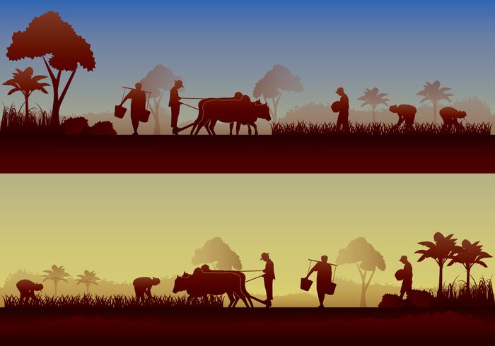 Aziatische Boeren Silhouet vector