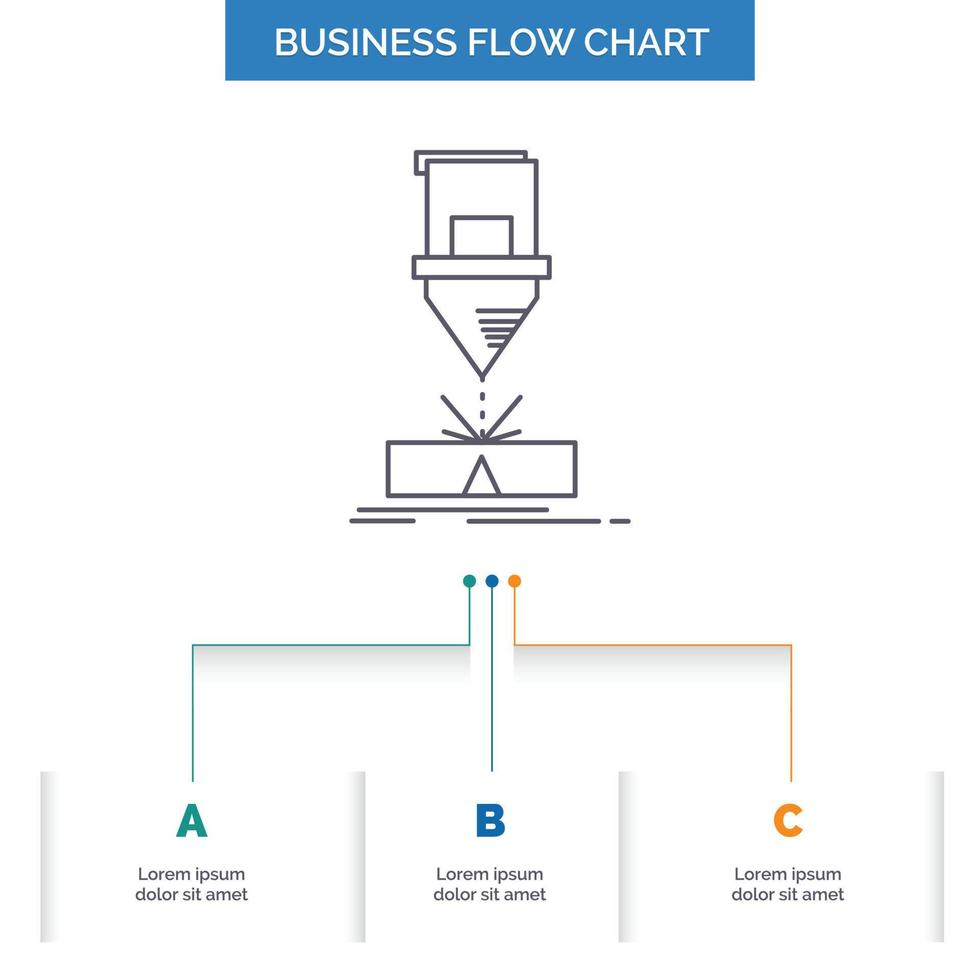 snijden. engineering. fabricage. laser. staal bedrijf stromen tabel ontwerp met 3 stappen. lijn icoon voor presentatie achtergrond sjabloon plaats voor tekst vector