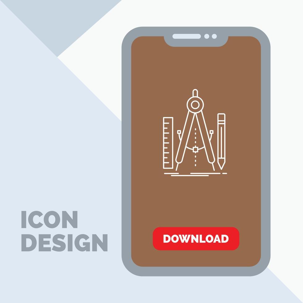 bouwen. ontwerp. geometrie. wiskunde. gereedschap lijn icoon in mobiel voor downloaden bladzijde vector